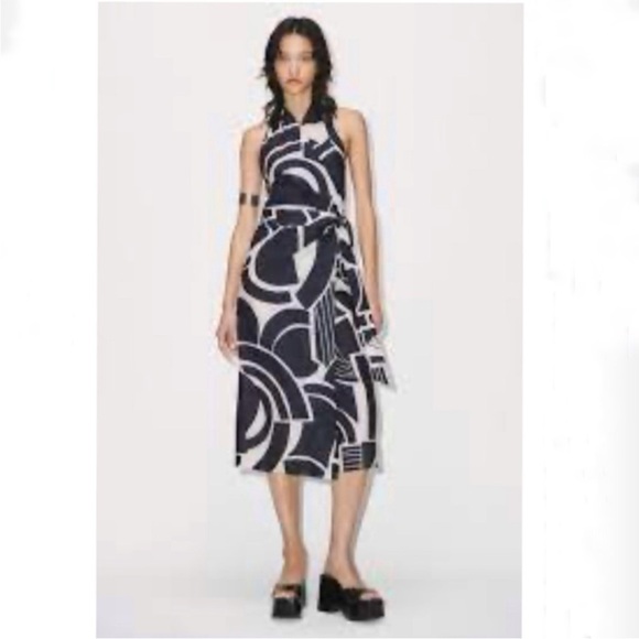 ZARA Printed Halter Wrap Midi Dresss - Picture 2 of 2